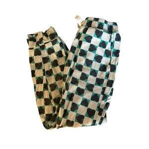 Tea Collection teal white black heart check plaid pants size 5